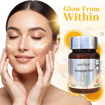 Anvika Glutaglow Glutathione Tablets For Skin Health | Skin Brightening Glutathione Tablet | Reduces Pigmentation | Enhances Skin Tone | Antioxidant Rich Nutraceutical Supplement (Orange Flavour 30 Tablet)