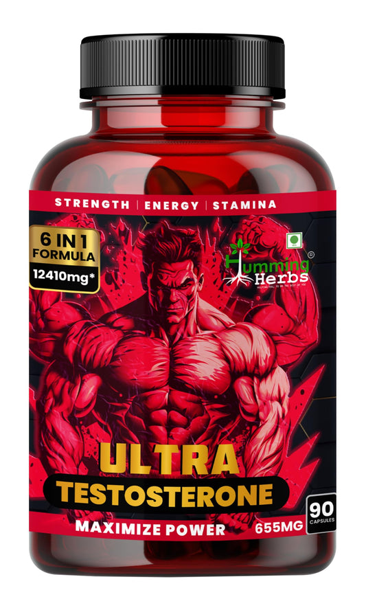 Humming Herbs Ultra Testosterone support for men| Muscle Growth, Energy and Performance with | Tongkat Ali, Tribulus,Arginine and Horny Goat Weed | | 6in1 | 12410 eqv |90 Capsules |, 80 grams