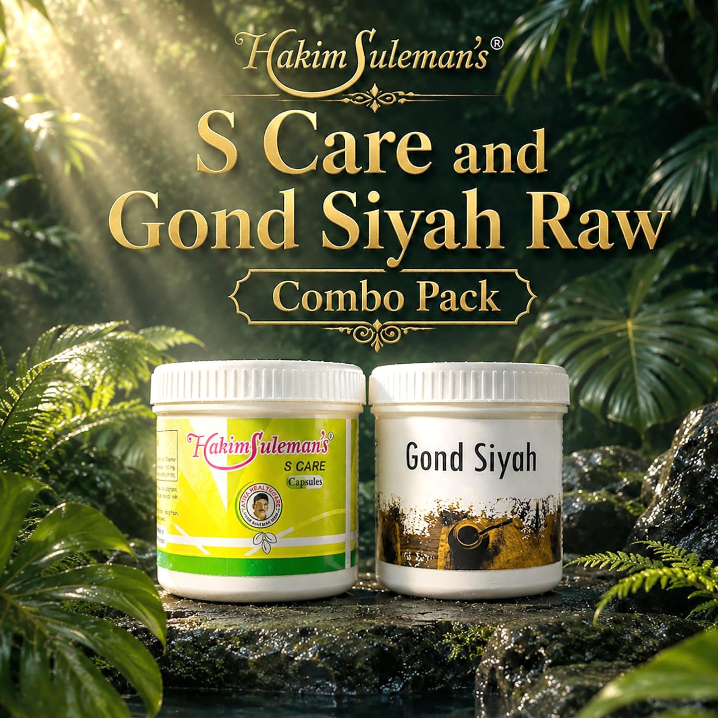 Hakim Suleman's S Care and Gond Siyah Raw Combo Pack | Everyday Wellness Essentials | Convenient Herbal Pair