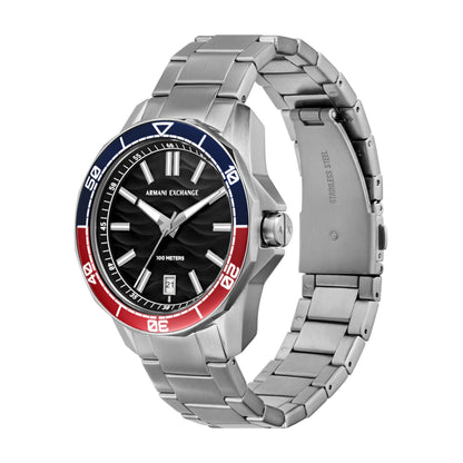 Armani Exchange Stainless Steel Analog Black Dial Men Watch-Ax1955, Silver Band