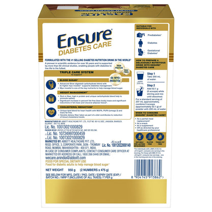 Ensure Diabetes Care Chocolate 950gm |Support Blood Sugar, Weight Management, Cholestrol Reduction |High Protein, High Fibre, 4 Myo-inositol |Zero Added Sucrose