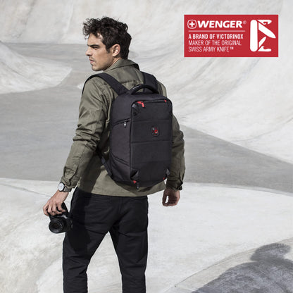 Wenger WEEKEND LIFESTYLE TECHPACK 14 Inch Laptop Backpack with Tablet Pocket, customizable padded dividers, built in rain cover (12 Litre)-blend of style & function, Swiss designed, 606488