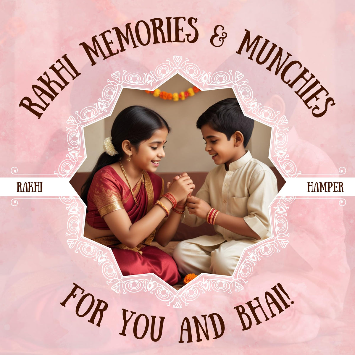 THE SWEET BLEND Raksha Bandhan - Rakhi Gift Hamper Box with Chocolate Sweets, Almonds, Semi-Precious Stone Rakhi & Personalized Card for Brother