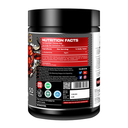 FOURTH GEAR L-Glutamine 100% Pure Micronized | 5000mg per Serving | Unflavoured Muscle Recovery, Energy & Performance Supplement | 250g (50 Servings) | Vegetarian