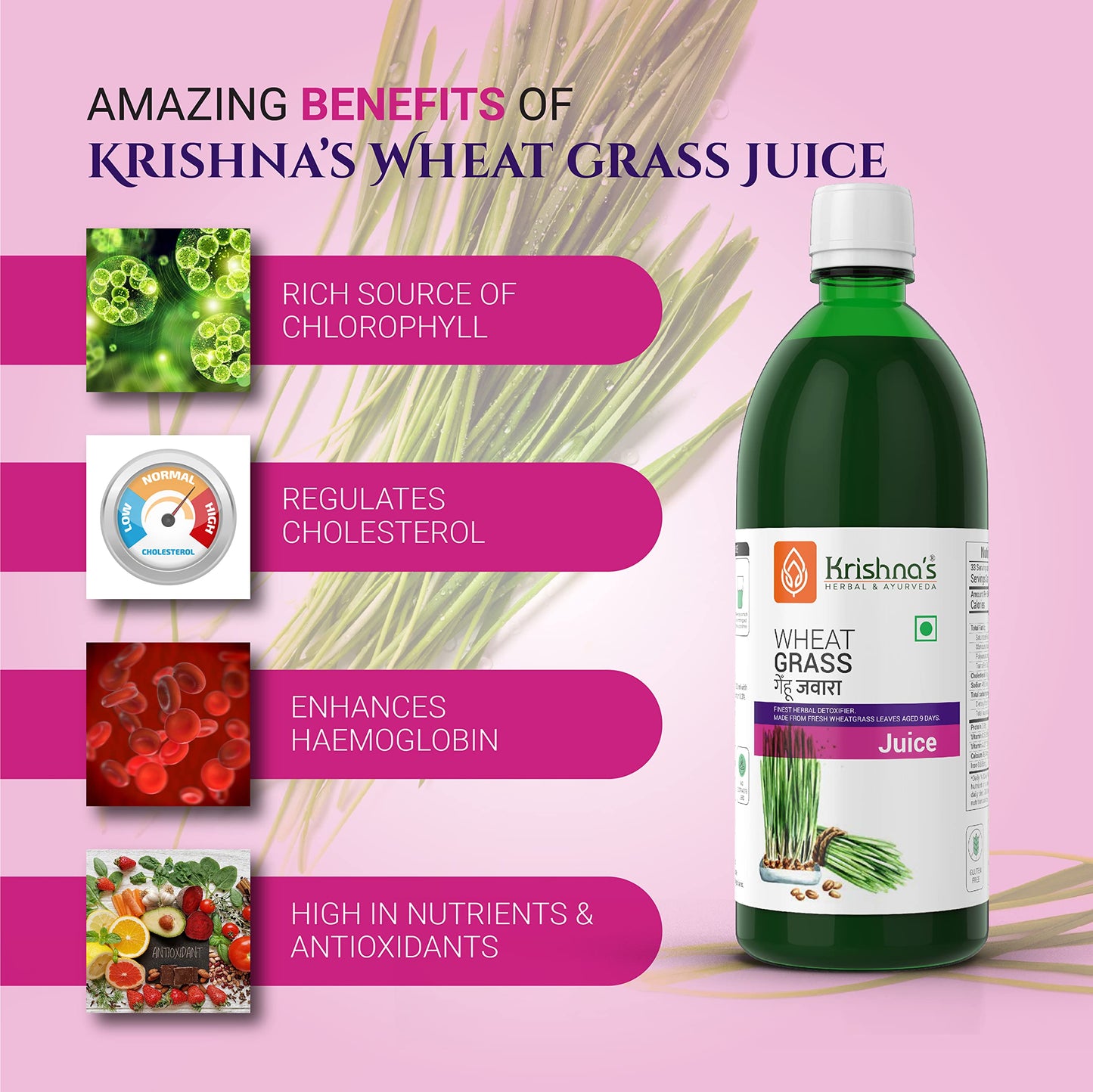 Krishna's Wheatgrass Juice - 1000 ml | (Pack Of 2) | Finest Herbal Detoxifier | Builds a Strong Immune System