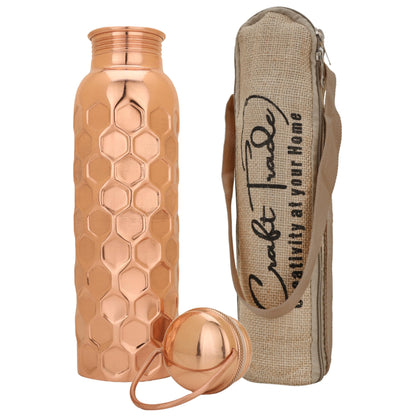 Pure Copper Water Bottle - Leak Proof Joint Less Indian Ayurveda Health Benefit Water Drinking Carafe - Diamond Finish - 950 ML