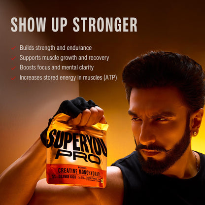 SuperYou Pro Micronized Creatine Monohydrate Powder | Orange Kick | 112g | 33 Servings | Micronized to 200 Mesh | Enhanced Muscle Strength with Rapid Absorption |Pre-Post Workout Supplement
