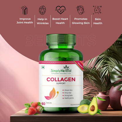 Simply Herbal Collagen Builder 1000mg with Biotin & Vitamin C for Hair, Skin, & Nails, Plant-Based Supplement Capsules for Women & Men, 60 Count
