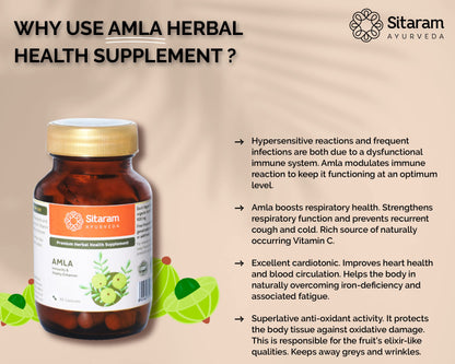 Sitaram Ayurveda Amla Capsules 60 Nos | More Potent 600 MG Extract | Health Booster | Rich in Anti Oxidants | Provides Protection Against Infection.