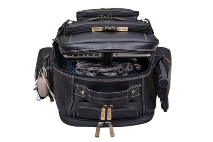 BRAND LEATHER Rolling Backpack Wheeled Laptop Backpack for Travel, Trolley Luggage Suitcase Compact Business Bag Student Laptop Bag for Men Women (Black)