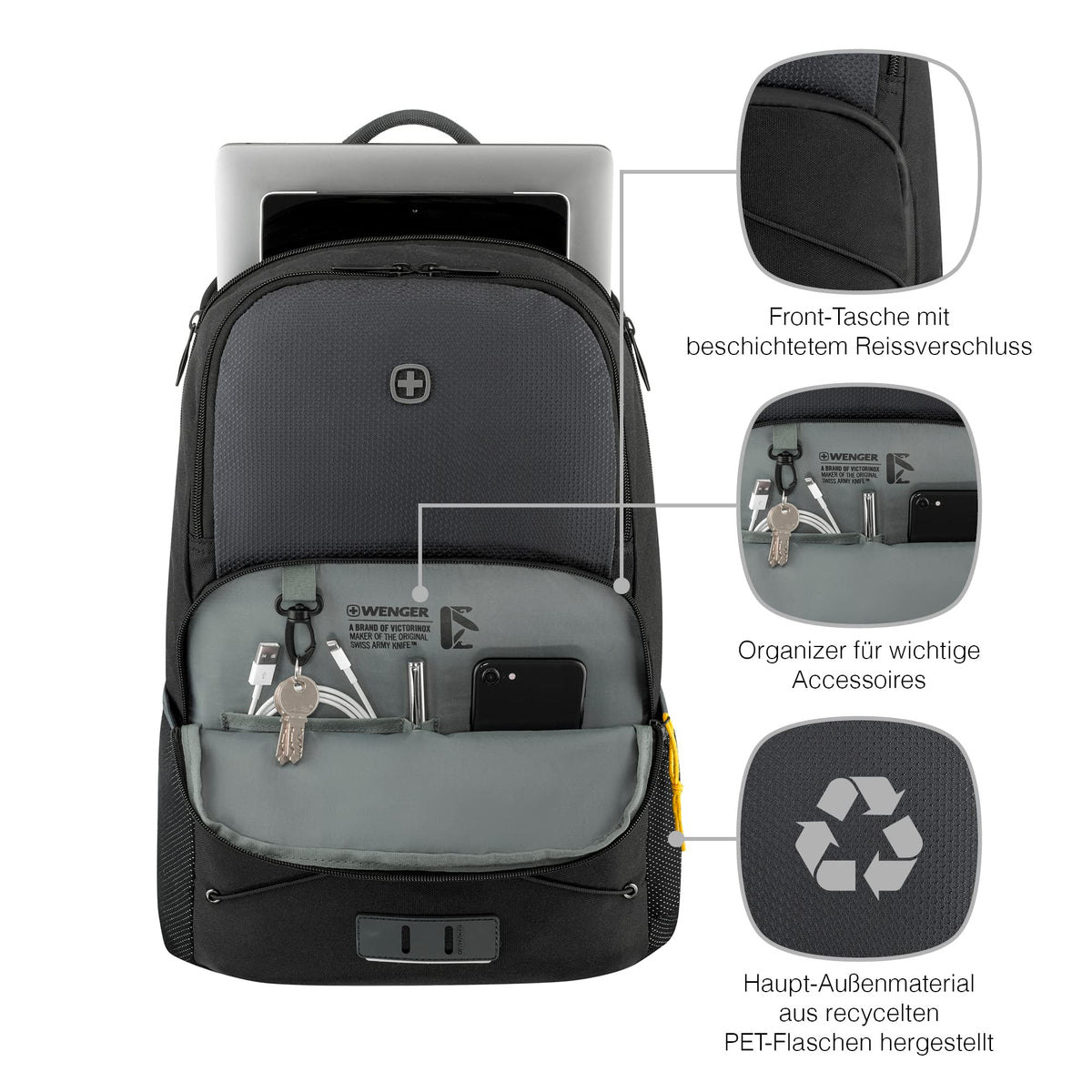 WENGER, Next 23 Trayl, 15.6 Inches Laptop Backpack, 22 liters, Gravity Black, 612564, Work And Adventure Bag