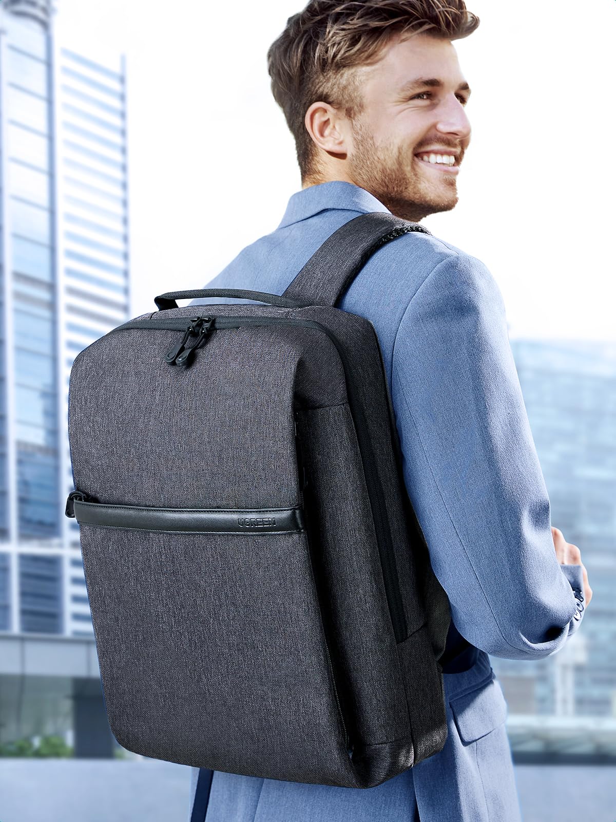 UGREEN Laptop Backpack 15.6'' School Backpack 【Large Capacity】 Ergonomic Travel Laptop Backpack for Men and Women 【Shockproof & Waterproof】 BookBag for College Laptop Bag Fit For Laptops Up to 15.6'', Grey, 37*28.5*11cm