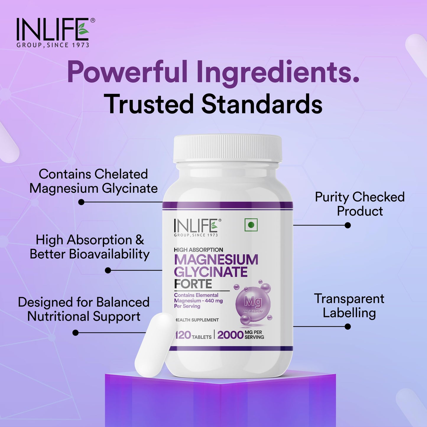 INLIFE Magnesium Glycinate 2000mg Chelated Forte, Bisglycinate Form, Muscle Recovery Sleep & Nerve Health, Men Women, 120 Tablets - (Pack of 1,120, count)