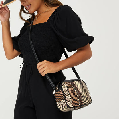 Accessorize London Women's Faux Leather Darks-Multi Aztec Textile Camera Bag