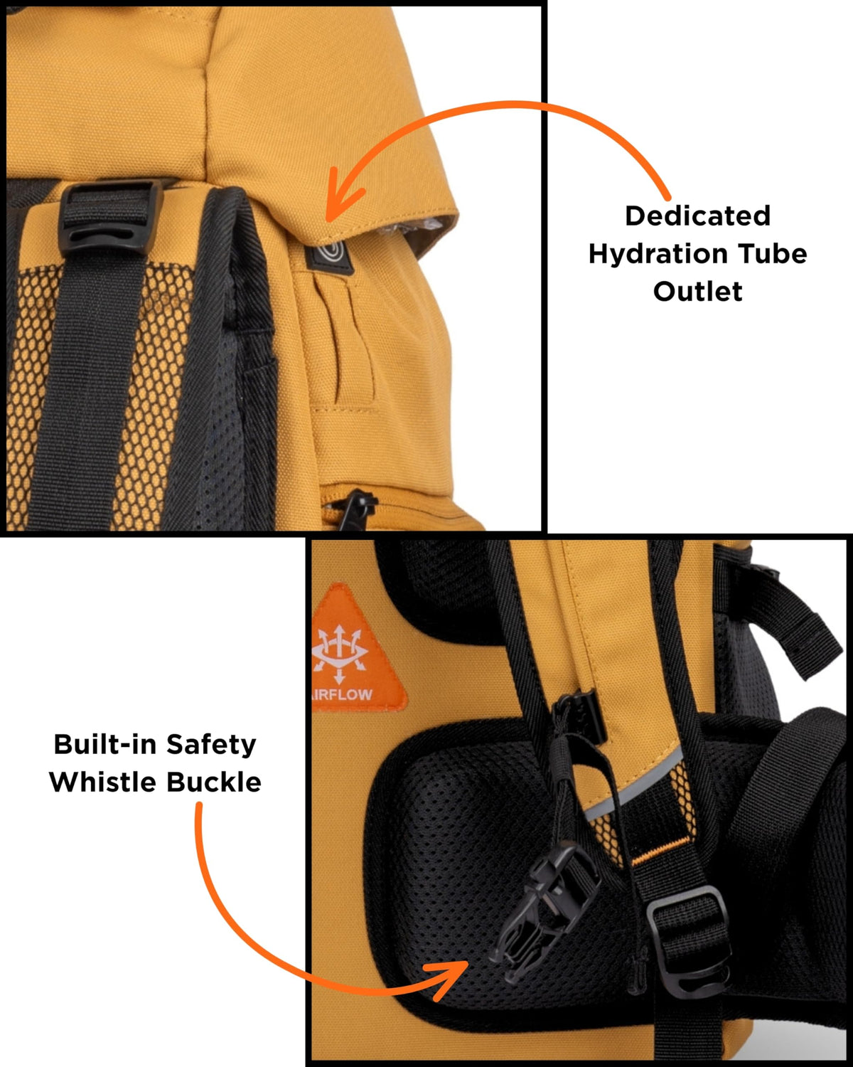 CarryPro HOBO40 v2.0– 40L Functional Travel Backpack for Men & Women, Camping, Biking, Trip, Trekking Bag, Fits 15.6” Laptop, Water-Resistant with Rain Cover, Travel Pouch, 2-Year Warranty(GoldenGlow)