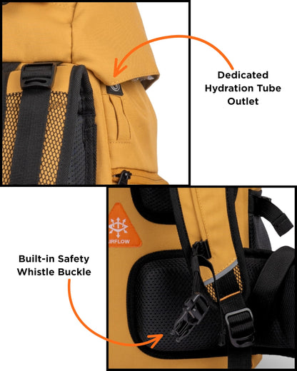 CarryPro HOBO40 v2.0– 40L Functional Travel Backpack for Men & Women, Camping, Biking, Trip, Trekking Bag, Fits 15.6” Laptop, Water-Resistant with Rain Cover, Travel Pouch, 2-Year Warranty(GoldenGlow)