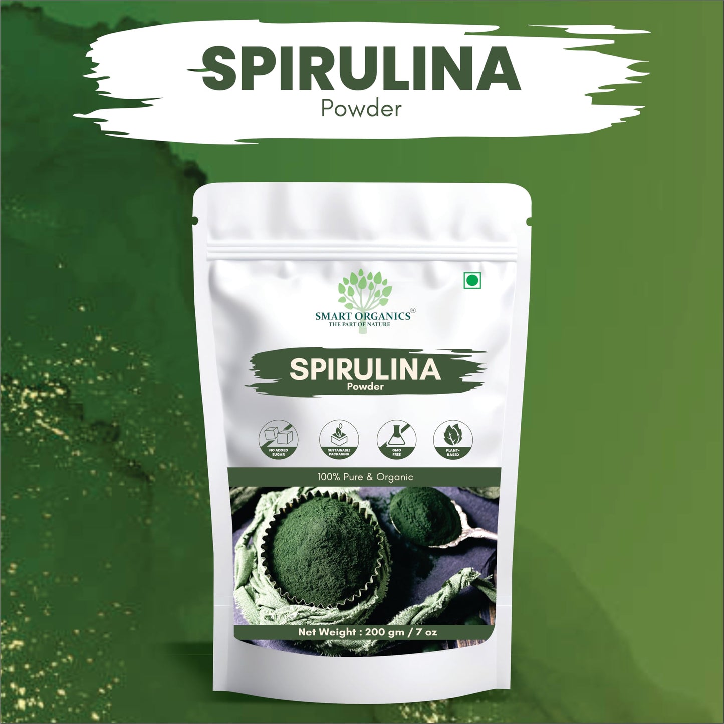 SMART ORGANICS Spirulina Powder Herbal Nutrition Plant Based Algae Vegan & Gluten-Free Superfood for Daily Wellness Energy Support Immunity Detox and Balanced Diet (200gm)