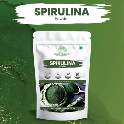SMART ORGANICS Spirulina Powder Herbal Nutrition Plant Based Algae Vegan & Gluten-Free Superfood for Daily Wellness Energy Support Immunity Detox and Balanced Diet (200gm)