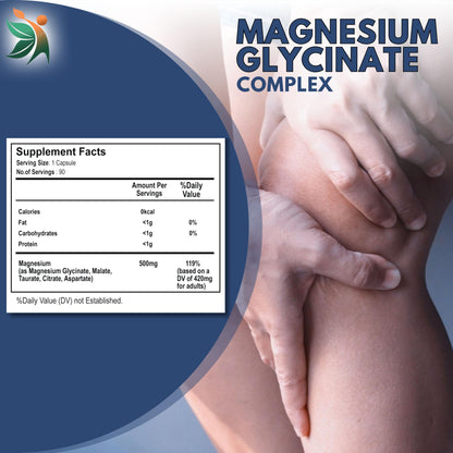 Vedapulse Magnesium 500mg – 90 Veg Capsules | Magnesium Glycinate, Malate, Taurate, Citrate & Aspartate | Dietary Supplement for Muscle, Nerve & Sleep Health