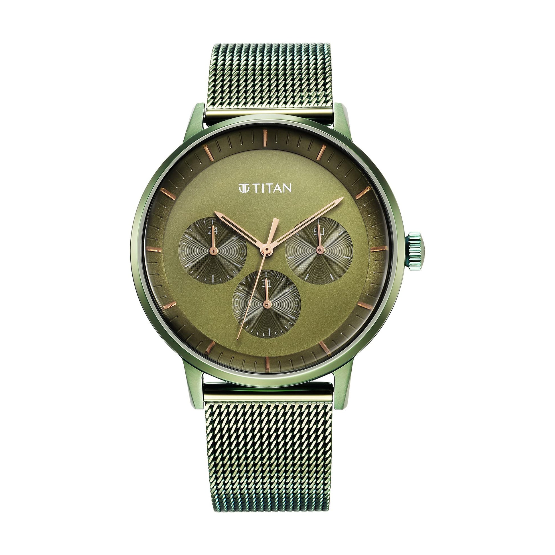 Titan Modern Classics Green Dial Quartz Multifunction Stainless Steel Strap Watc
