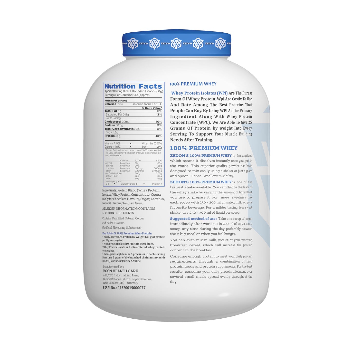 Zedon Nutrition Premium 100% Whey Isolate Light, Clean & Easily Digestible Protein (Cookies & Cream2 KG)