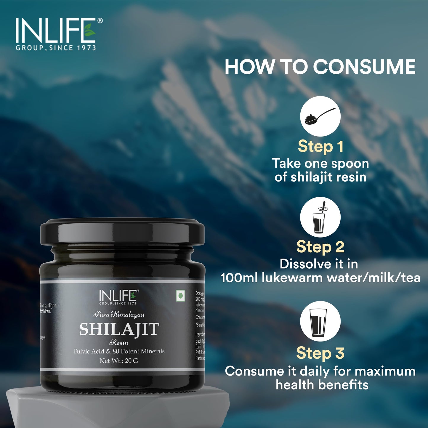 INLIFE Shilajit Resin 20g | Original Himalayan & Natural Shilajeet | 75% Fulvic Acid | Lab Tested | Ayurvedic Supplement for Men Women | Pack of 1