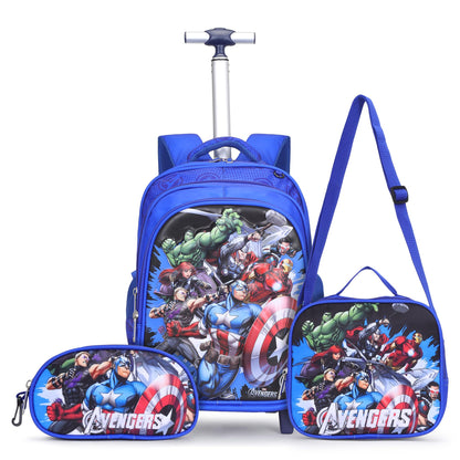 NOVEX Marvel Avengers Kids 17 Inch School Backpack Combo Set - Lunch Box Bag & Stationery Pouch | Trolley Bag with 2 Wheels | Durable Polyester Carry-on Travel & School Bag for Boys - Blue