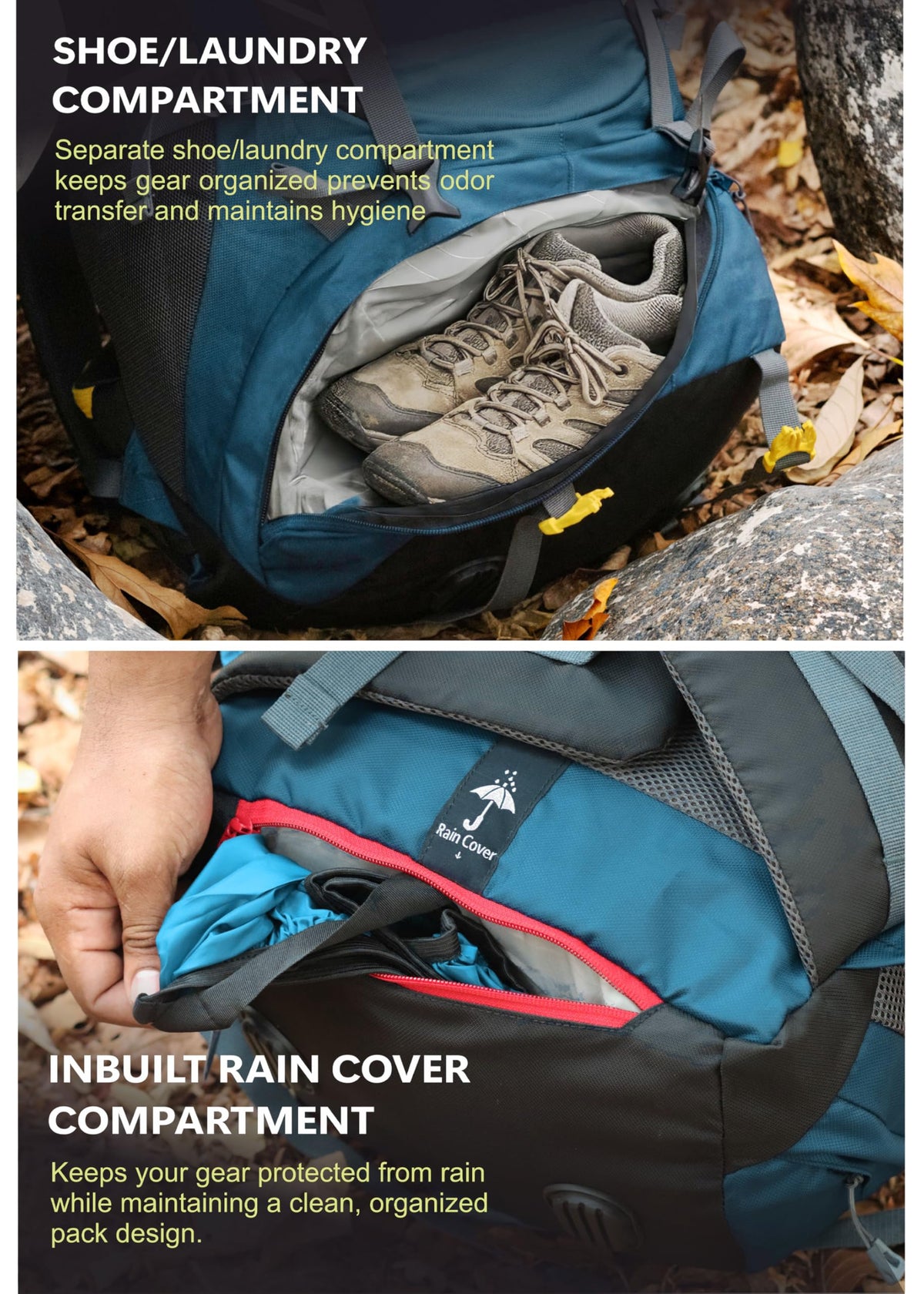 TRAWOC TREKELITE 60L Travel Backpack Hiking Trekking Bag Camping Rucksack for Men & Women with Water Proof Rain Cover/Shoe Compartment MHK004, 3 Year Warranty, English Blue