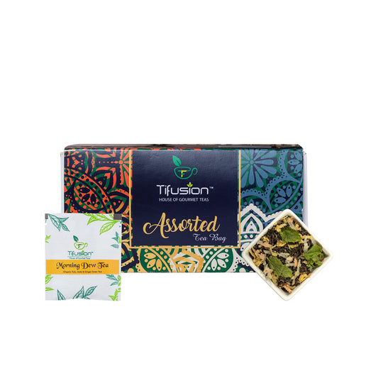 Tifusion Tulsi Ginger Amla Organic Green Tea For Cough Cold Sore Throat Digestion Darjeeling Herbal Organic Whole Leaf Chai Immunity Booster Tea (20 Tea Bag, 20 Serving Cups)