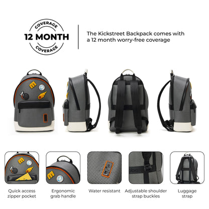 MOKOBARA The Kickstreet 3 Compartment Backpack 21L Water-Resistant Vegan Leather with Signature Monogram Pattern Multipurpose Daypack 14" Laptop Bag with Luggage Sleeve (Mokogram - Black Sesame)