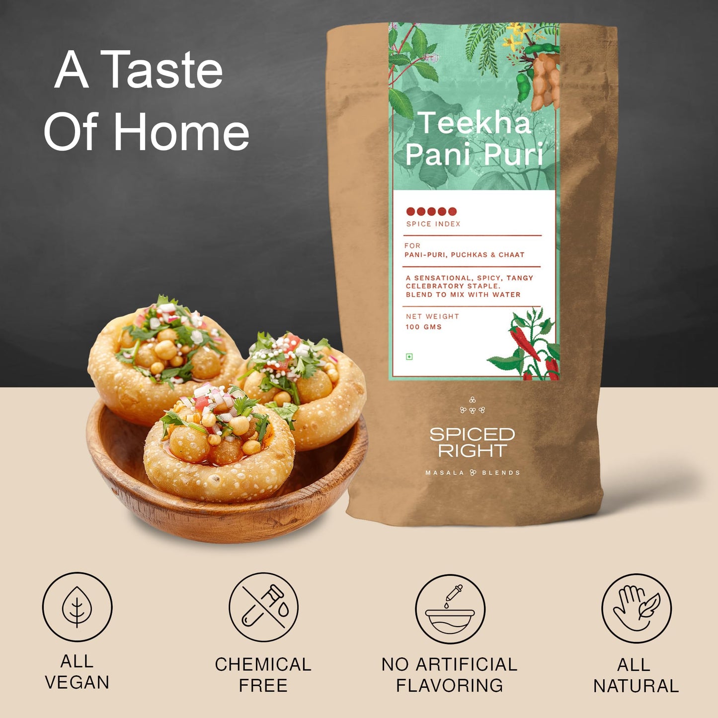 Spiced Right Teekha Pani Puri Masala Powder: Elevate Your Golgappa Experience with an Authentic Instant Mix of Natural Indian Spices | Best Pani Puri Masala Powder | 200g