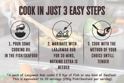 Laajawab India's First All-In-One Natural Fish & Prawn Masala Marinade For Delicious & Superfast Cooking|Robust Blend Of Parsley,Yellow Mustard,Lemon & Black Pepper,130 Gram