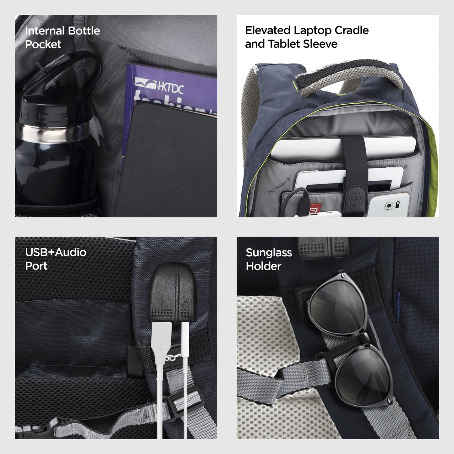 HARISSONS Sirius Travel Laptop Backpack | 45L | Fits 15.6” Laptop | Heavy-Duty Build | USB & Audio Port, Multi-Level Organizer, Trolley Sleeve | Work, Travel & College (Navy Blue)