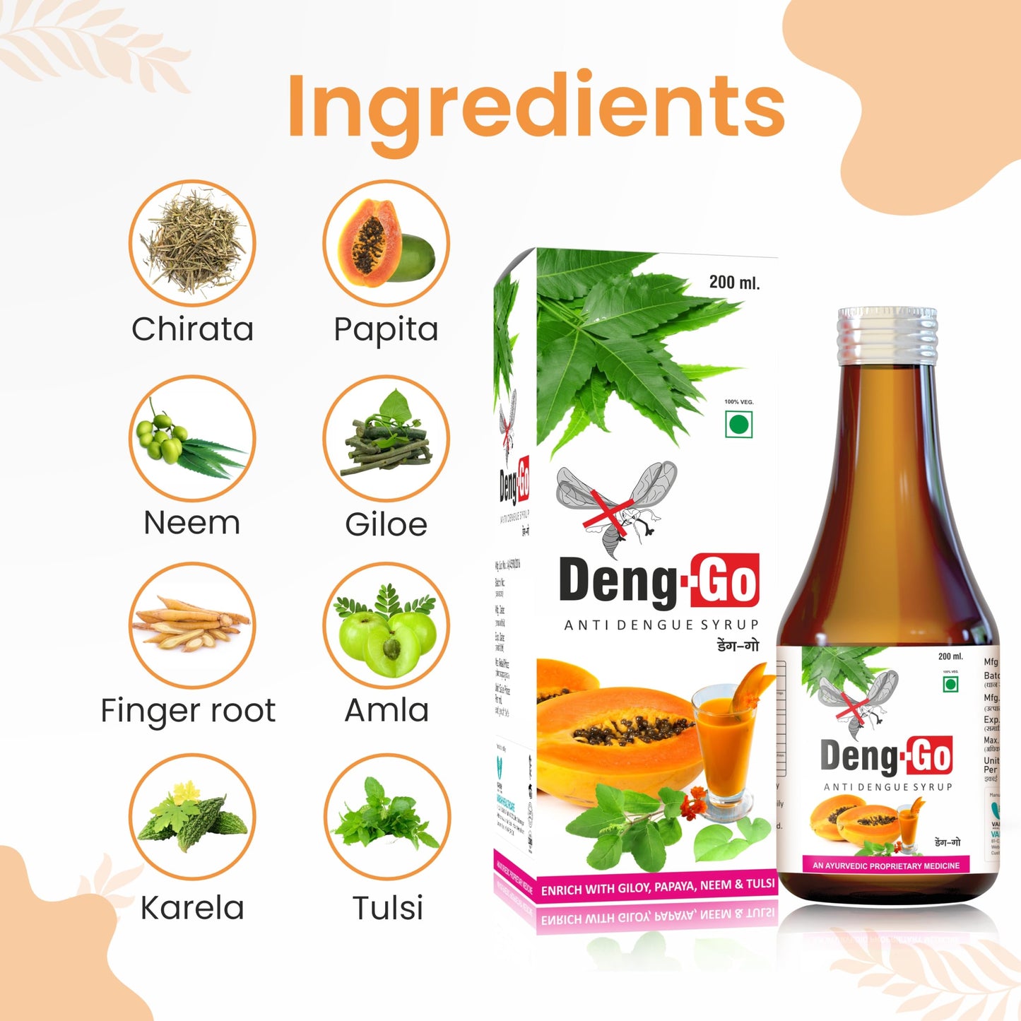 Varah Healthcare Deng-Go Syrup | Herbal Ayurvedic Tonic with Natural Ingredients for Dengue Fever Relief and Seasonal Wellness Support | Ideal Supplement for Daily Routine - 200ml