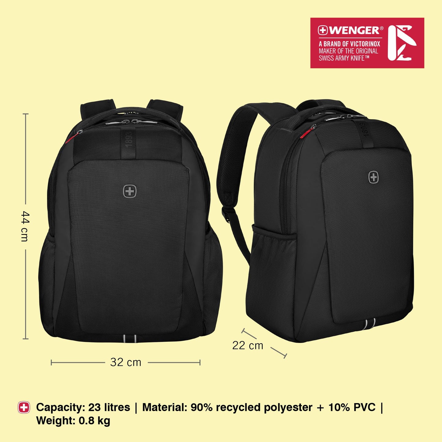 WENGER, New Essentials 2023, XE Professional 15.6 inches Laptop Backpack (23 liters), 44 cm, Recycled Polyester PVC, Black, 612739 | Swiss Designed