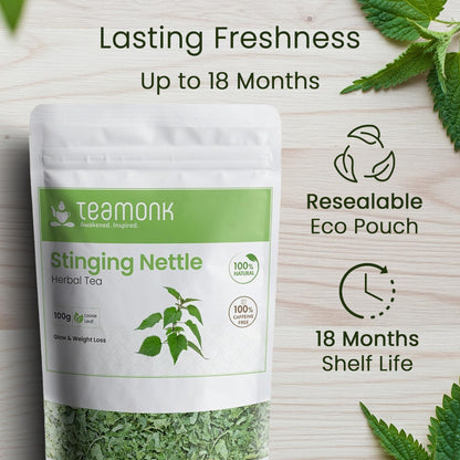 Teamonk Stinging Nettle Leaf Tea (100g) | Loose Leaves, Caffeine-Free, Herbal Tea For Weight Loss | Rich in Nutrients & Antioxidants, Supports Blood Pressure Management & Immunity Boost | Detox