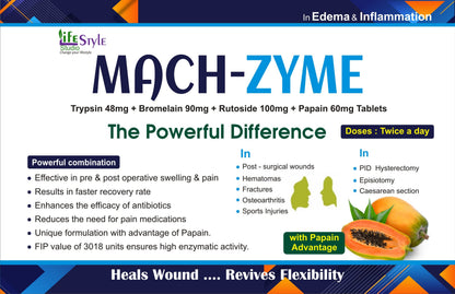 MACH-ZYME Trypsin, Bromelain, Rutoside & Papain Tablets (Pack of 3) - Natural Health Care Supplement