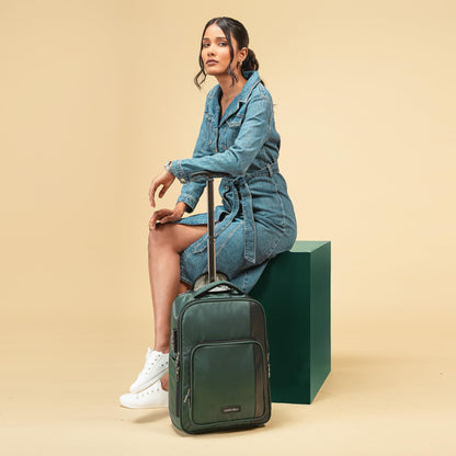 THE ASSEMBLY 3 Compartments Laptop Roller Case for Office Travel | Weekender Bag with Wheels for Men & Women- 30 Liters - One Day Travel Backpack - Metro Mod, Green