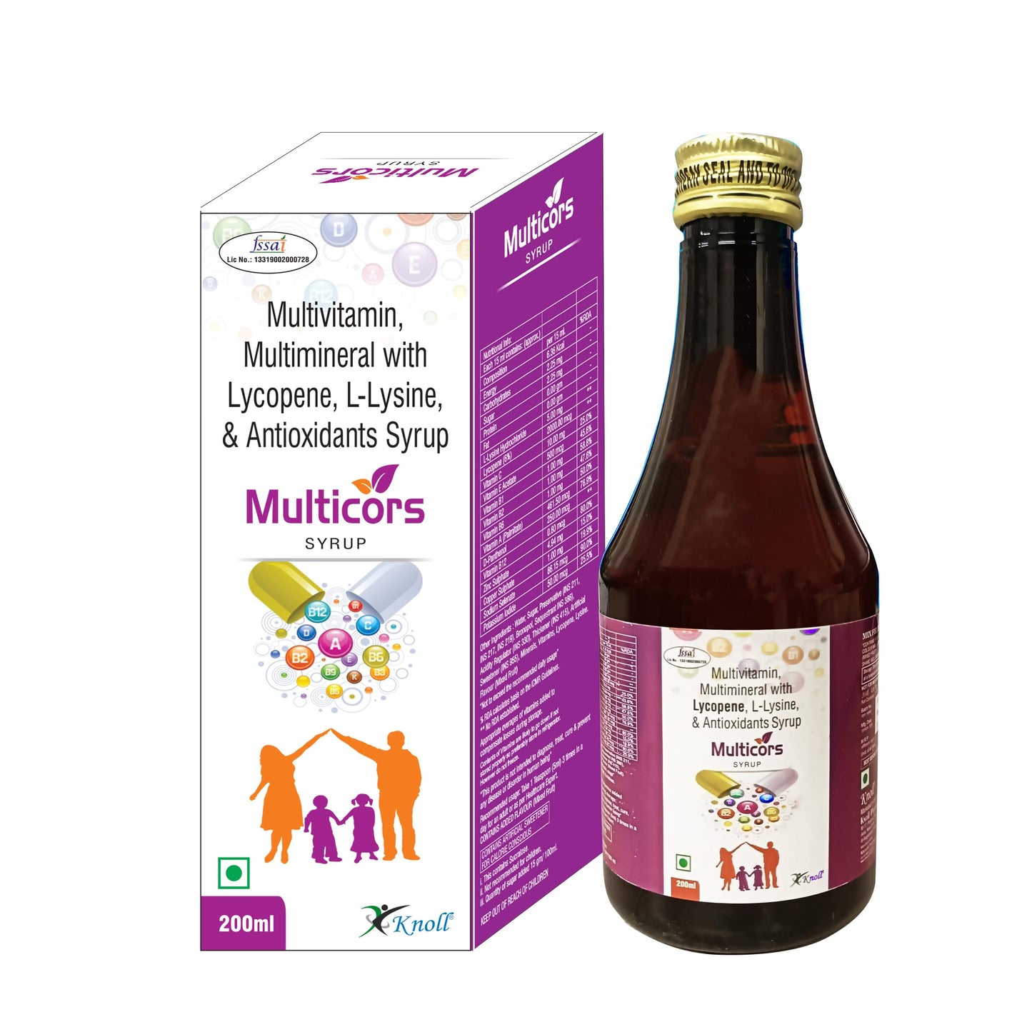 Knoll Healthcare MULTICORS Multivitamin & Multimineral with Lycopene, L-Lysine, & Antioxidants Syrup 200ML