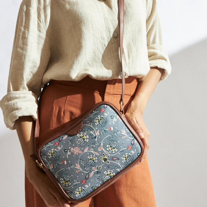 TEAL BY CHUMBAK Women's Sling Bag, Printed Canvas Crossbody Bag with PU Accents, Lightweight and Stylish Shoulder Bag with Zipper Closure for College, Office, Travel and Daily Use