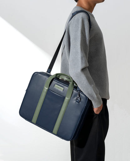DailyObjects Unisex Blue Urban Classic Briefcase Vegan Leather Laptop Messenger Bag (13L) with Adjustable Straps | Zip Closure with Slip Pockets | Detachable Carry Pouch and A Large Storage|