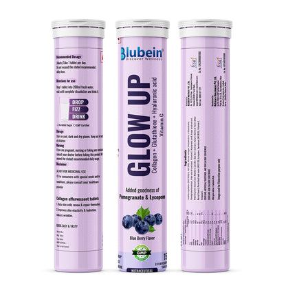 Blubein Glow Up - Radiant Skin Care Drink | 1000mg Marine Collagen with Glutathione & Vitamin C for Youthful Skin | Green Tea Extract – Blueberry Flavor for Men & Women