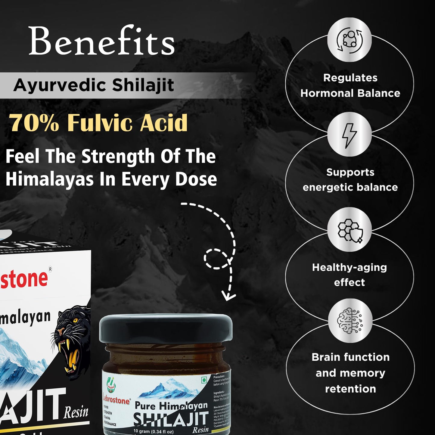 Lebrostone Pure Himalayan Shilajit Resin – | Natural Energy Booster | Enhances Strength, Stamina & Performance (10 g (pack of 1))