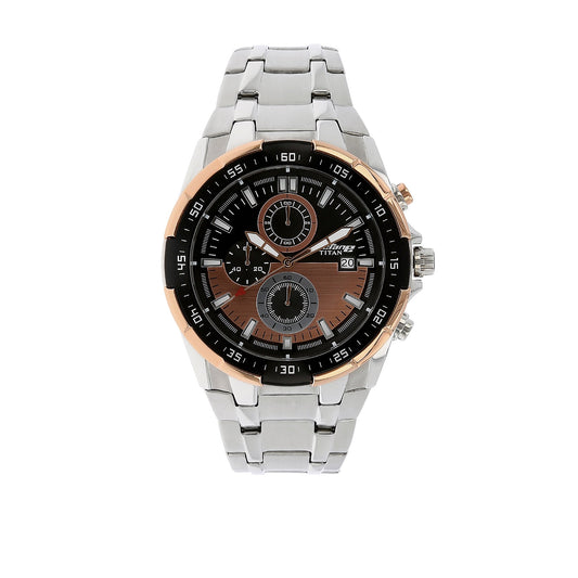 Titan Octane Chronograph Black Dial Stainless Steel Strap Watch for Men-NS90044K
