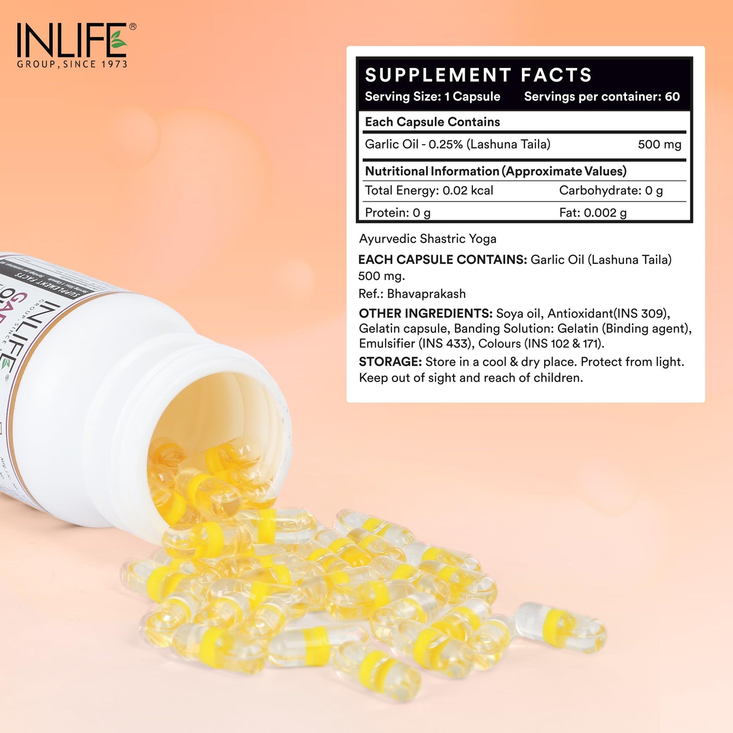 INLIFE Garlic Oil Capsules for Men and Women - 60 Liquid Filled Capsules