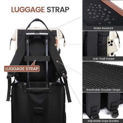 LOVEVOOK Laptop Backpack for Women, Travel Computer Work Bag, Business Teacher Nurse Backpack Purse, 15.6-inch, Beige-Brown-Black, Beige-brown-black, 15.6 Inch