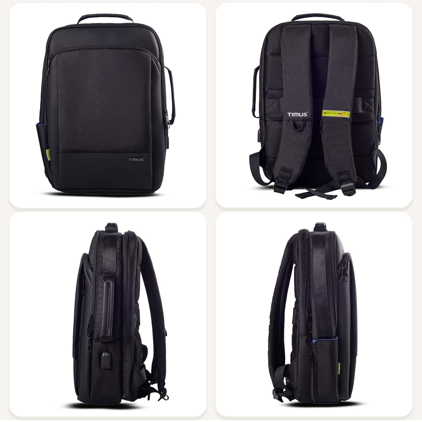 Timus Paris Black Professional Laptop Bag for Men & Women 23 L with 15.6 Inch Laptop Compartment | Water resistant with USB Port Anti-Theft Backpack| Premium Polyester Fabric