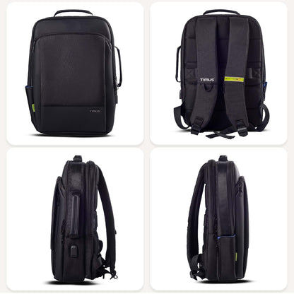 Timus Paris Black Professional Laptop Bag for Men & Women 23 L with 15.6 Inch Laptop Compartment | Water resistant with USB Port Anti-Theft Backpack| Premium Polyester Fabric