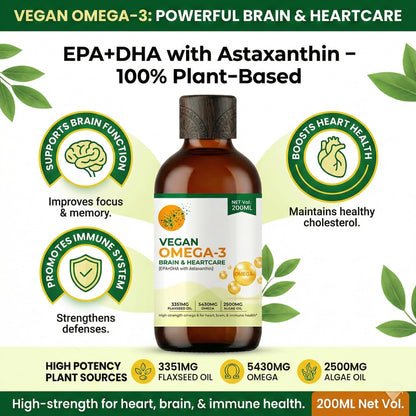 Vegan Omega 3 Oil – Algae Oil Omega with EPA DHA & Astaxanthin | Supplement for Heart, Brain, Eyes, Skin & Joints | High EPA DHA