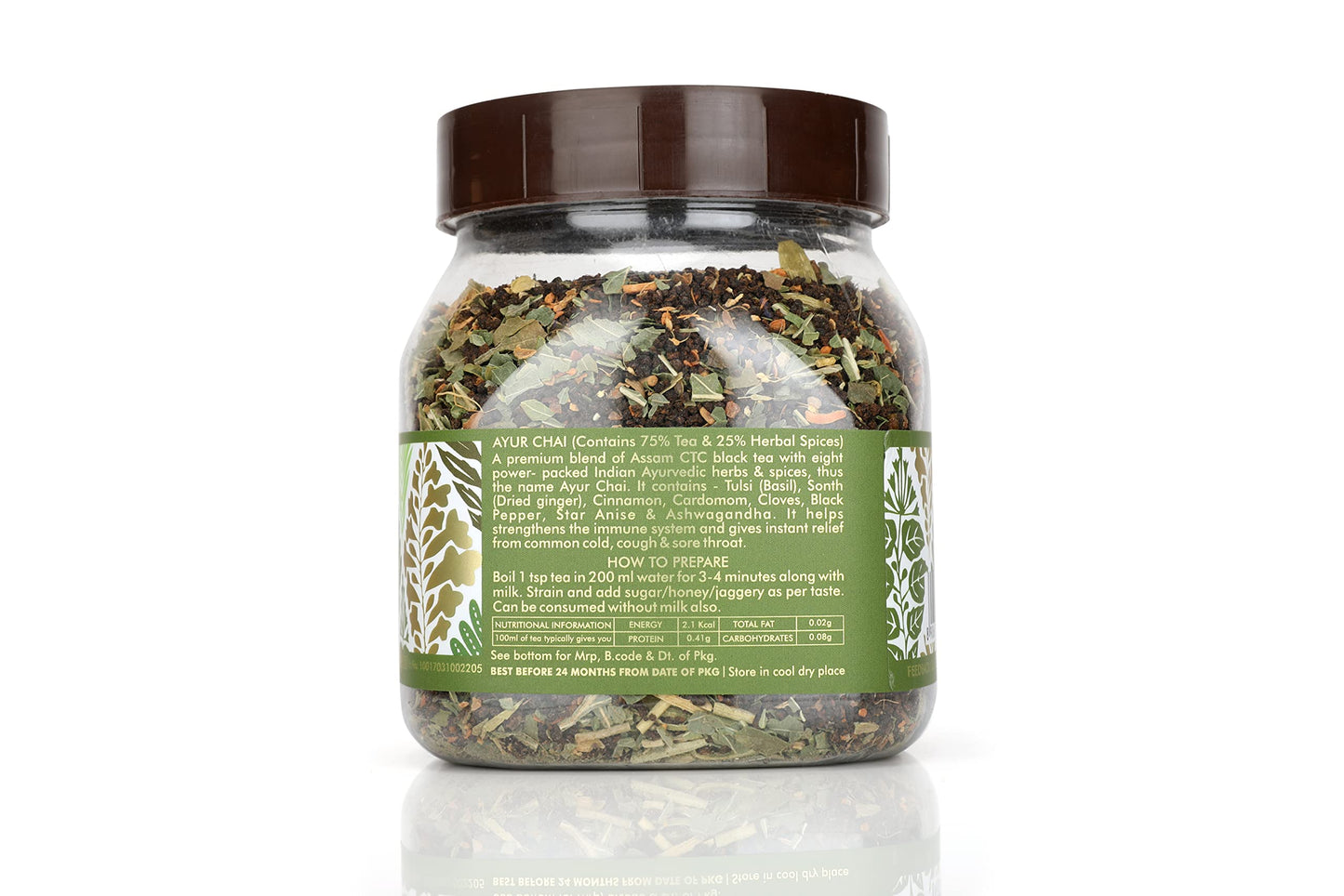 Octavius Ayur Chai - 250 Gms Jar | 8 Ayurvedic Herbs And Spices | Herbal Tea | 100% Natural | Made With Exotic Indian Ayurvedic Herbs | Immunity Booster | Nature Care Tea